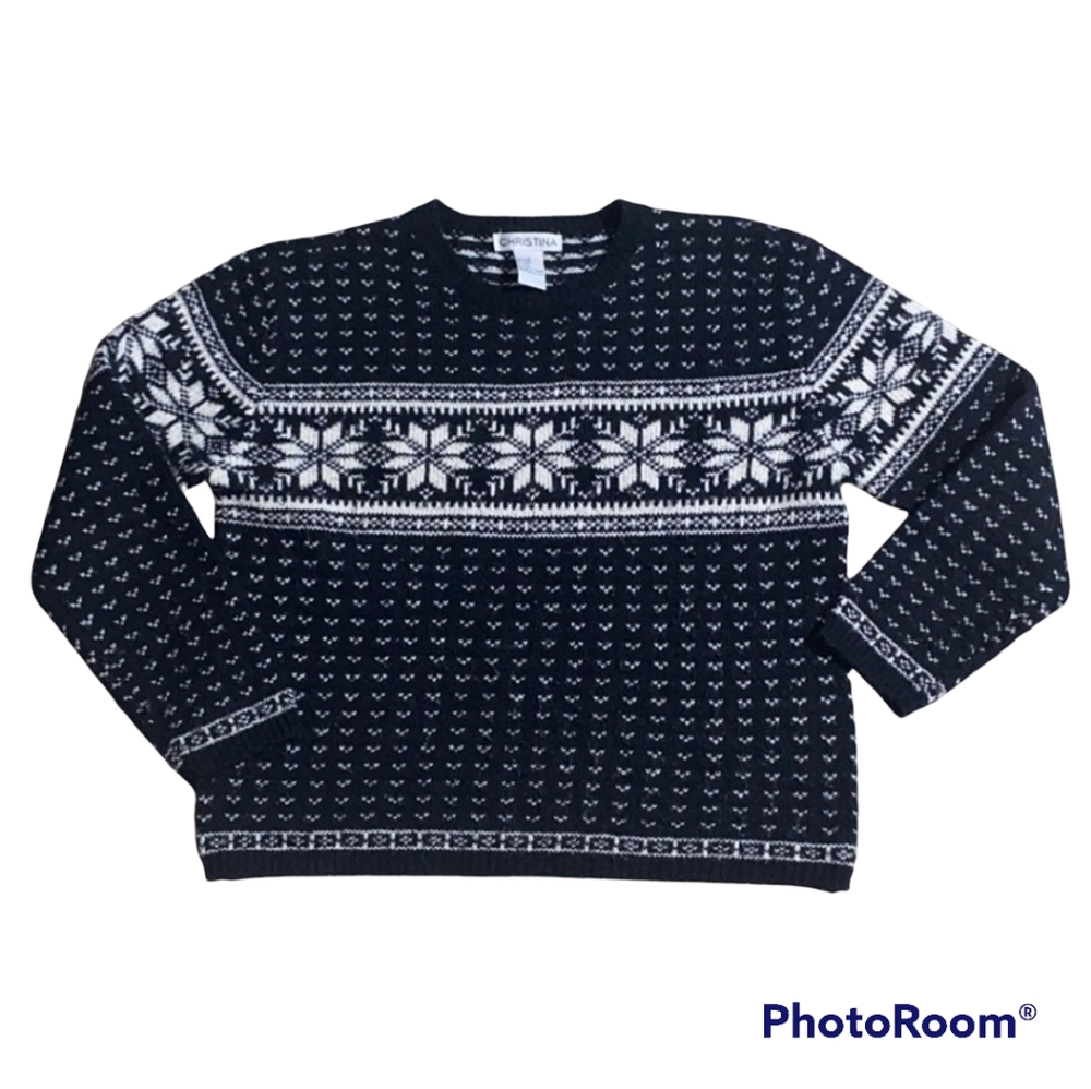 Christina Black White Fair Isle Patterned Sweater sz S